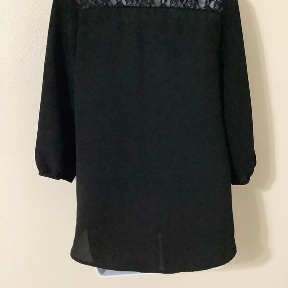 Bobeau Black Lace Cutout Boho Witchy Dark Flowy Hippie Casual Peasant Blouse M - Picture 8 of 9